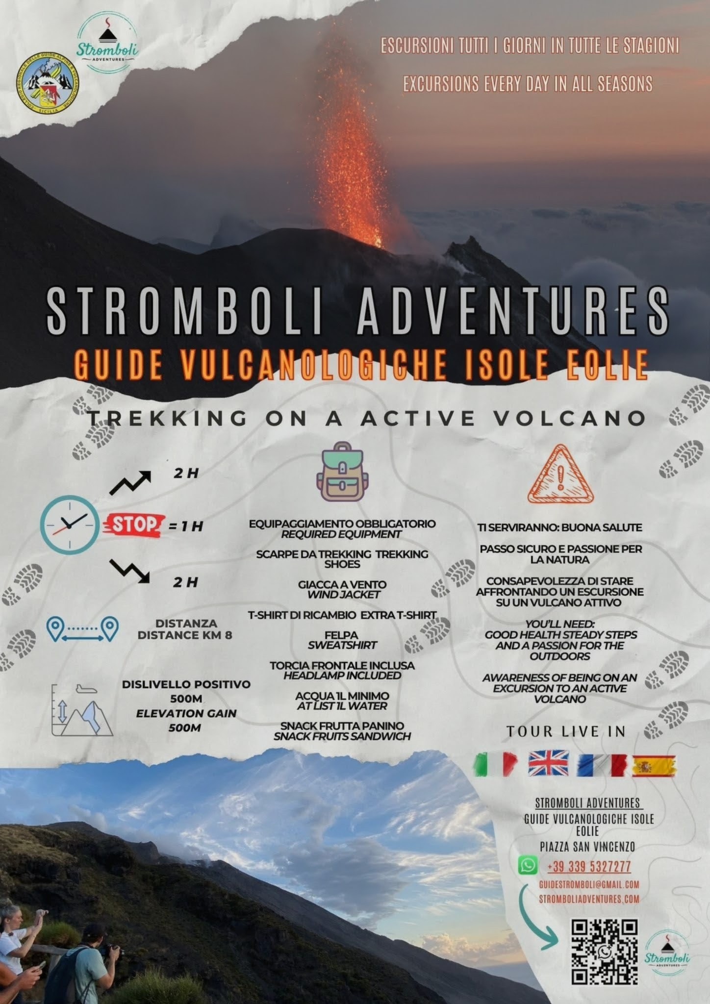 Stromboli Adventures is a tour company on Stromboli island. It offers hiking to the crater of active volcano.