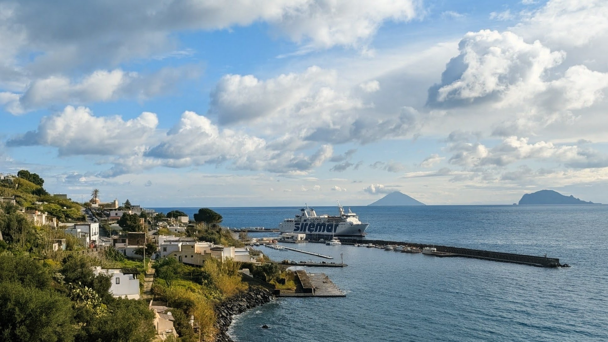 The view on the harbor and the village of Santa Marina di Salina on Salina island.