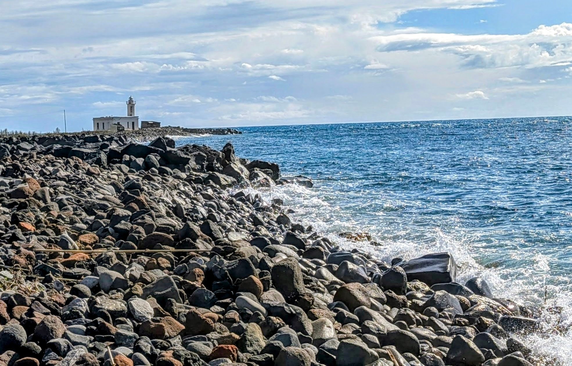 The historic lighthouse in the village of Lingua on Salina island.