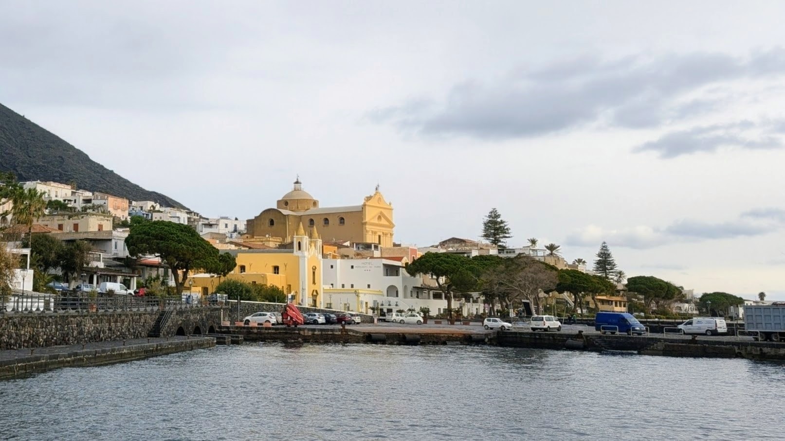 Main square of Santa Marina di Salina on Salina island.