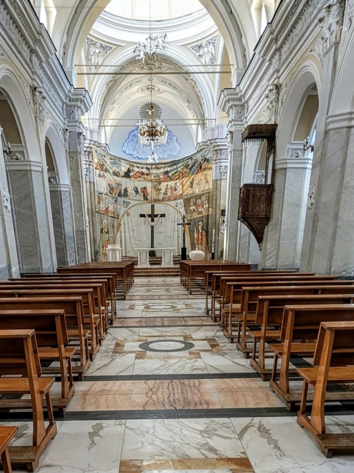 Chiesa di San Vincenzo on Stromboli island is decorated with polychrome marbles.