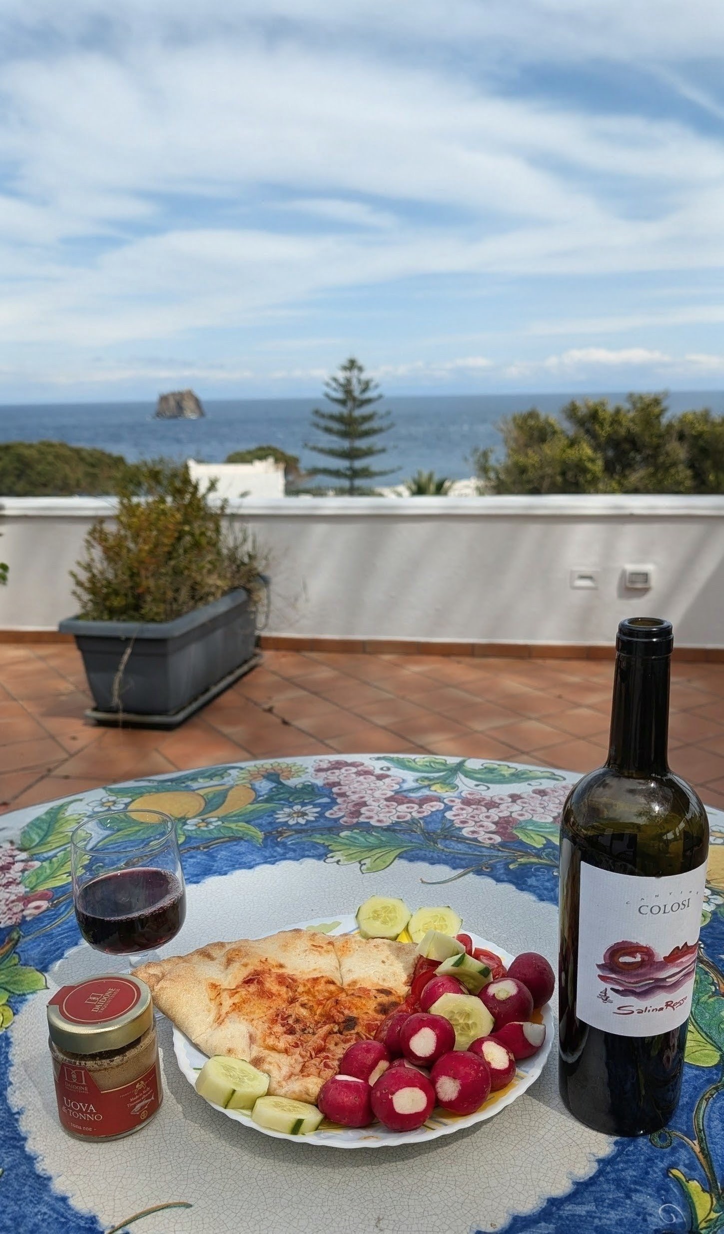Dinner "al fresco" on the open-air terrace of Pedra Residence on Stromboli island.