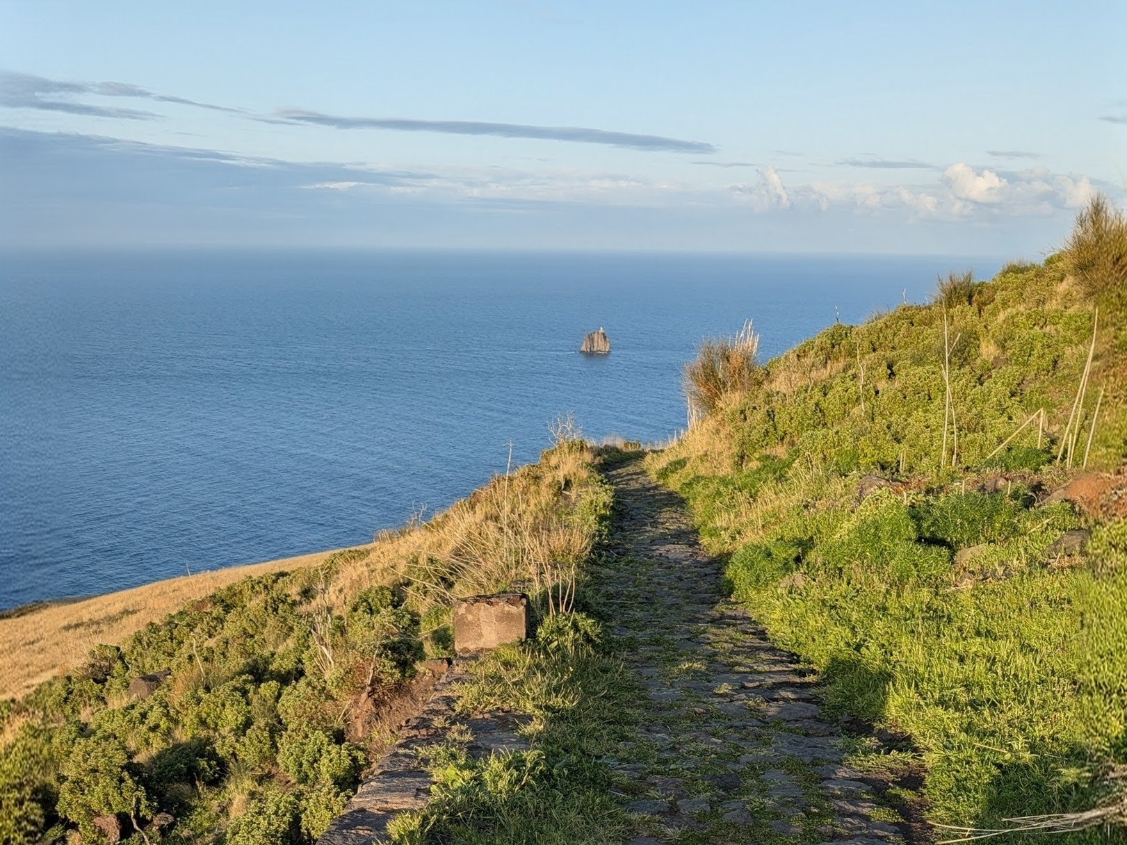The the trail to the crater of active volcano on Stromboli island.