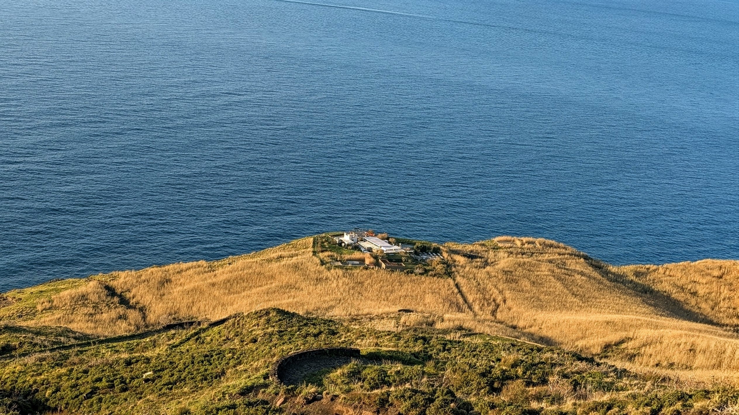 The view from the trail to the crater of active volcano on Salina island.