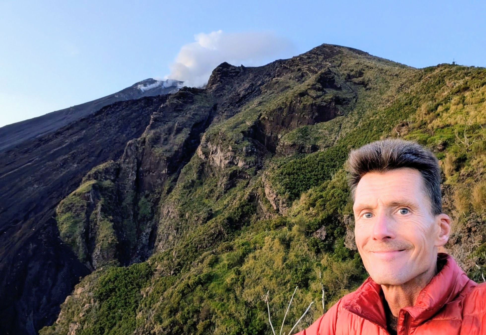 Early evening at observation point for active volcano on Stromboli island