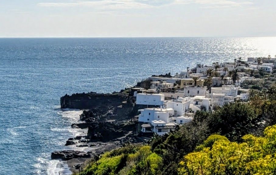 The view on the whitewashed houses of San Vincenzo village on Stromboli island.