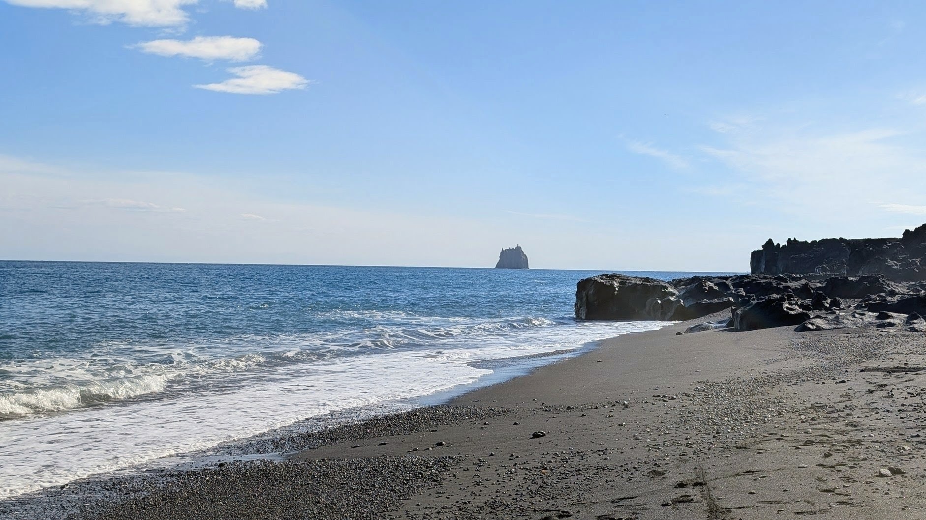 Spiaggia Lunga is the best black sand beach on Stromboli island.