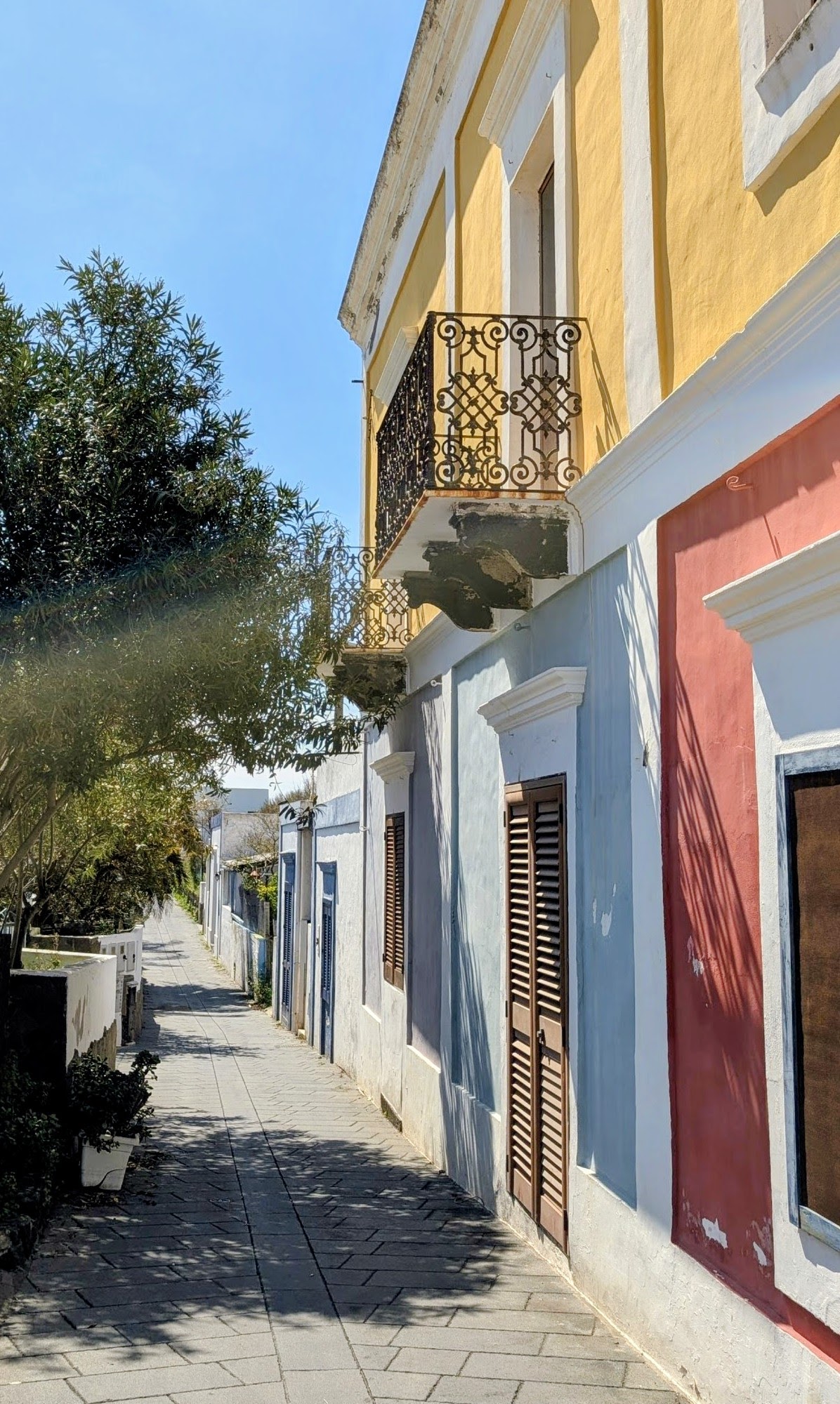 Colorful houses on the streets of San Vincenzo, the main village on Stromboli island.