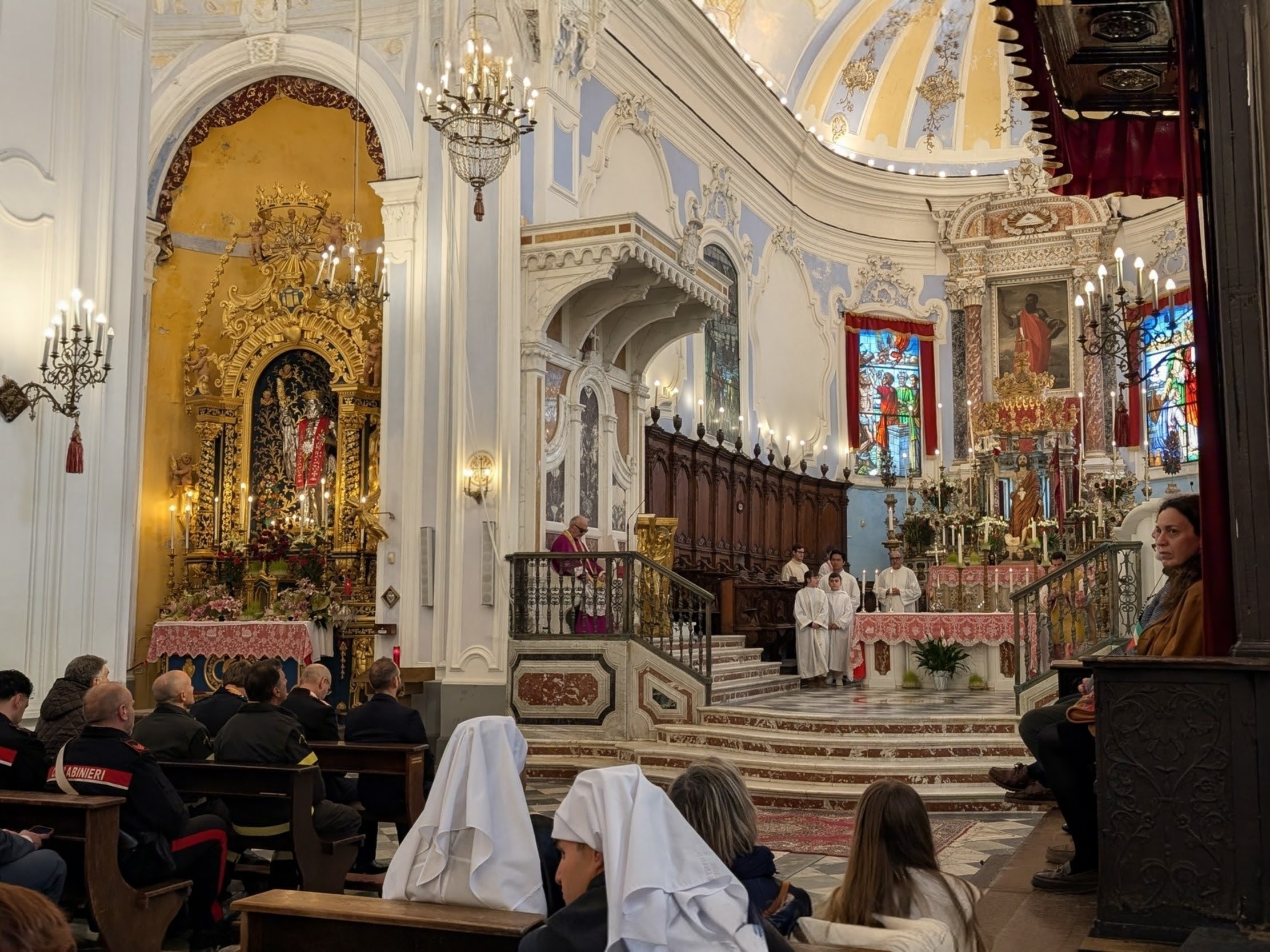 Easter worship service at St. Bartholomew Cathedral on Lipari island.